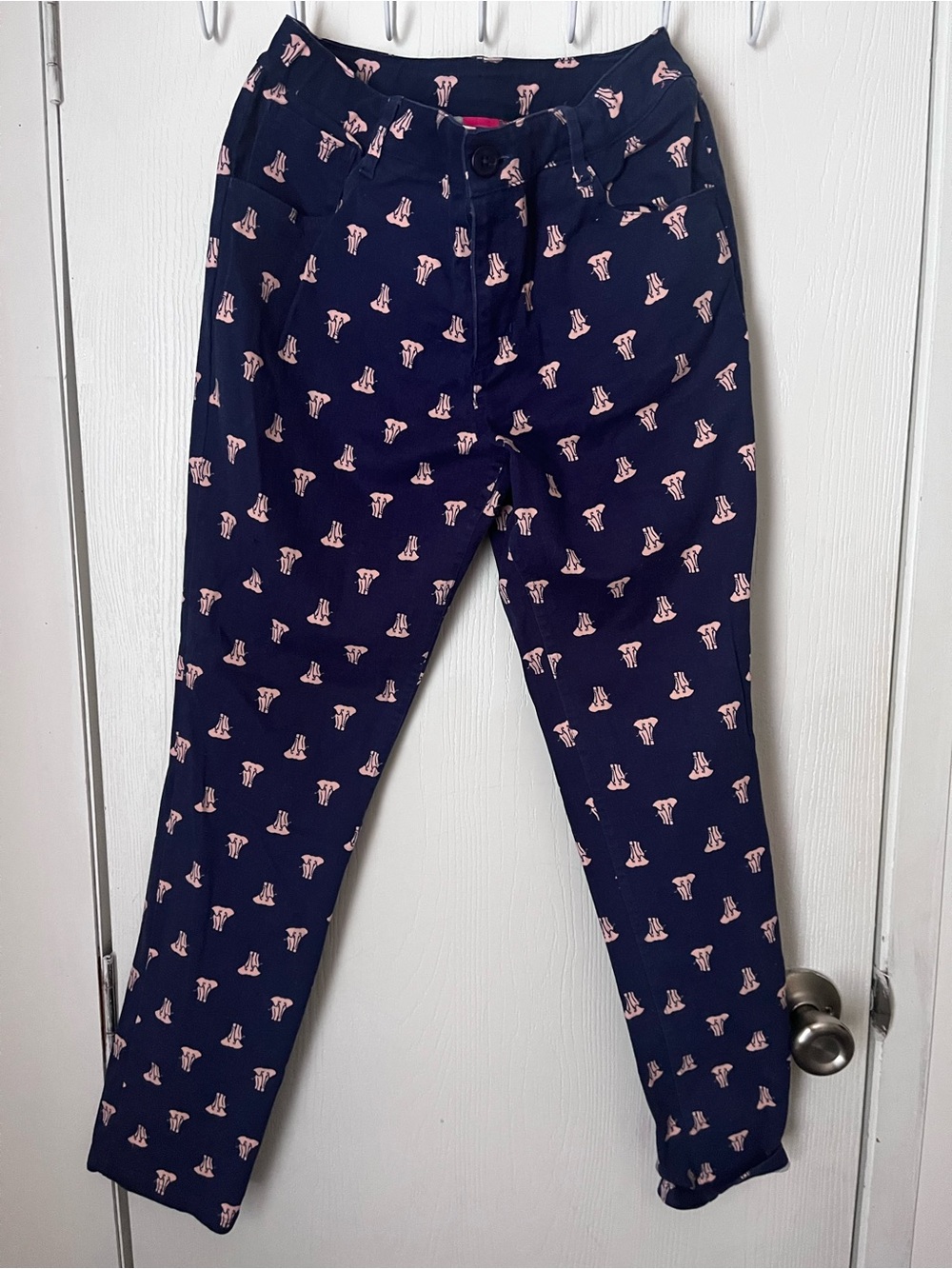 Girls' JK Belks Navy Blue Pants w Pink Elephants Pants Size 16 Adj Waists